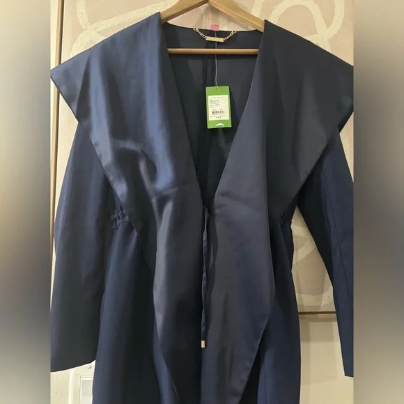 $298 NEW Lilly Pulitzer VALERIA DRESS COAT True Navy Trench Open Front XS - Picture 10 of 10